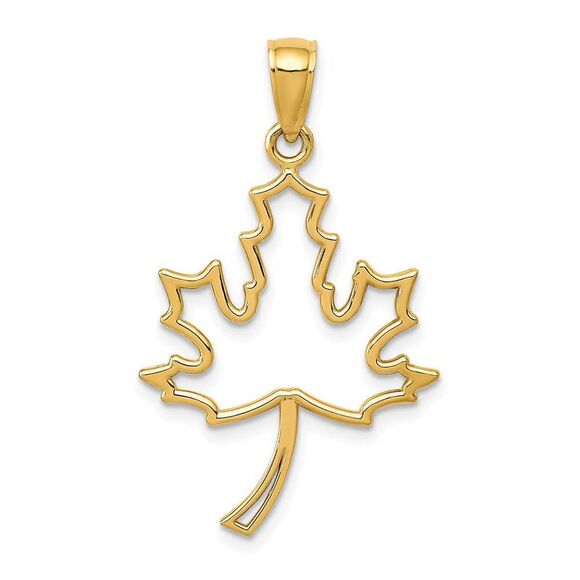 14k Yellow Gold Polished Maple Leaf Silhouette Pendant - Picture 1 of 4